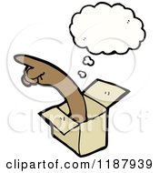 Cartoon Of An Arm Coiming Out Of A Box Thinking Royalty Free Vector Illustration