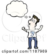 Cartoon Of A Man Wearing The Number 7 Speaking Royalty Free Vector Illustration