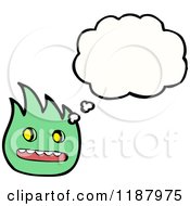 Cartoon Of A Green Flame Monster Thinking Royalty Free Vector Illustration by lineartestpilot