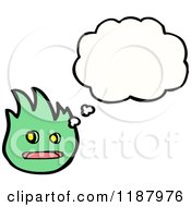 Cartoon Of A Green Flame Monster Thinking Royalty Free Vector Illustration