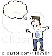 Cartoon Of A Man Wearing A Shirt With The Number 8 Thinking Royalty Free Vector Illustration