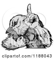 Clipart Of A Victorious Grayscale Mockingbird Champion Flexing Royalty Free Vector Illustration