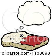 Cartoon Of A Slice Of Bread With Jam Thinking Royalty Free Vector Illustration by lineartestpilot
