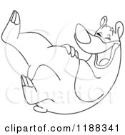 Cartoon Of An Outlined Bear Rolling On The Floor And Laughing Royalty Free Vector Clipart