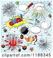 Poster, Art Print Of Explosions And Comic Design Elements On Blue Halftone