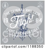 Clipart Of Distressed White Text Over Swords And A Crown On Gray Royalty Free Vector Illustration