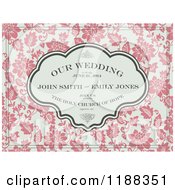Poster, Art Print Of Vintage Pink And Beige Floral Wedding Invite With Sample Text And Swirls
