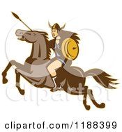 Poster, Art Print Of Retro Norse Valkyrie Warrior With A Spear On Horseback 3