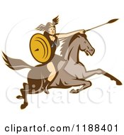 Poster, Art Print Of Retro Norse Valkyrie Warrior With A Spear On Horseback 5