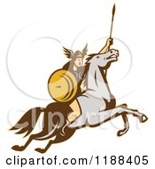 Poster, Art Print Of Retro Norse Valkyrie Warrior With A Spear On Horseback 4