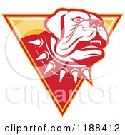 Clipart Of A Retro Guard Mastiff Dog With A Spiked Collar Over A Triangle Royalty Free Vector Illustration