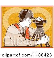 Poster, Art Print Of Retro Surveyor Using A Theodolite Over Orange