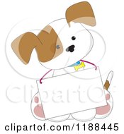 Poster, Art Print Of Cute Puppy Wearing A Message Board Sign Around His Neck