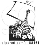 Black And White Viking Longship Boat Woodcut