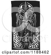 Poster, Art Print Of Black And White Viking Warior In A Mask Woodcut