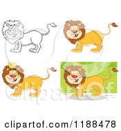 Poster, Art Print Of Happy Lions In Color And Outline