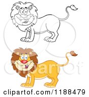 Poster, Art Print Of Happy Lion In Color And Outline