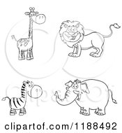 Poster, Art Print Of Black And White Happy Giraffe Lion Zebra And Elephant
