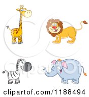 Poster, Art Print Of Happy Giraffe Lion Zebra And Elephant