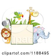 Poster, Art Print Of Square Sign And Happy Zoo Animals Over Leaves