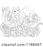 Poster, Art Print Of Happy Outlined Captain Octopus With A Scroll Hat Sword And Sunken Helm