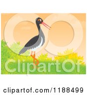 Cartoon Of A Black Stork Against A Sunset Royalty Free Clipart