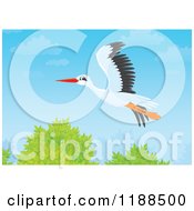 Poster, Art Print Of Stork Flying Over Trees