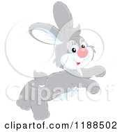 Cartoon Of A Cute Happy Gray Rabbit Hopping Royalty Free Vector Clipart by Alex Bannykh