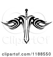 Clipart Of A Black And White Tribal Winged Sword 3 Royalty Free Vector Illustration
