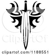 Clipart Of A Black And White Tribal Winged Sword 2 Royalty Free Vector Illustration
