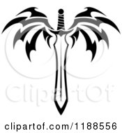 Clipart Of A Black And White Tribal Winged Sword 5 Royalty Free Vector Illustration