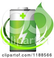 Clipart Of A Green Battery And Leaf Royalty Free Vector Illustration