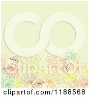 Poster, Art Print Of Green Background With Copyspace And Sketched Autumn Leaves