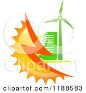 Poster, Art Print Of Green Building With A Wind Turbine Bolt And Sun