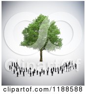 Poster, Art Print Of Crowd Of 3d Tiny People Standing Around A Lush Tree On Shading