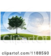 Poster, Art Print Of 3d Lush Tree On A Hill With A Path And Sunshine