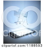 Poster, Art Print Of 3d Shopping Cart Hovering Over A Cell Phone With Bright Light