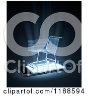 Poster, Art Print Of 3d Shopping Cart On A Cell Phone With Bright Light