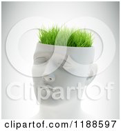 Poster, Art Print Of 3d White Male Head With Grass On Shading