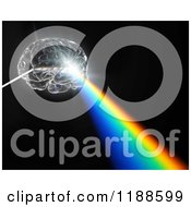 Clipart Of A 3d Transparent Brain And Spectrum On Black Royalty Free CGI Illustration
