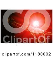 Clipart Of A 3d Xray Man With A Glowing Brain On Red Royalty Free CGI Illustration