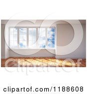 Poster, Art Print Of 3d Room Interior With Wood Floors And Large Windows Viewing A Sky