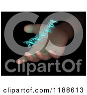 Clipart Of A 3d Dna Strand Over A Hand On Black Royalty Free CGI Illustration
