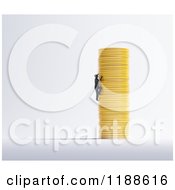 Poster, Art Print Of 3d Man Climbing A Stack Of Gold Coins On Gray