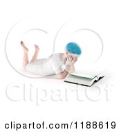 Poster, Art Print Of 3d Child With A Visible Brain Reading A Book On The Floor
