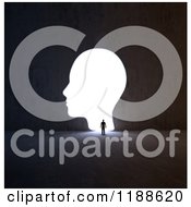 Clipart Of A 3d Man Approaching A Bright Head Opening Royalty Free CGI Illustration