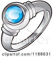 Clipart Of A Silver Wedding Ring With A Blue Diamond Royalty Free Vector Illustration