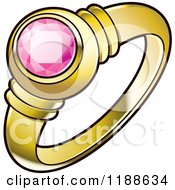 Clipart Of A Gold Wedding Ring With A Pink Gem Stone Royalty Free Vector Illustration by Lal Perera