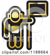 Clipart Of A Black And Gold Astronaut And Flag Icon Royalty Free Vector Illustration