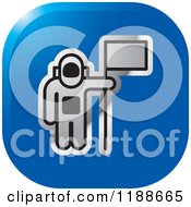 Clipart Of A Square Silver And Blue Astronaut And Flag Icon Royalty Free Vector Illustration by Lal Perera